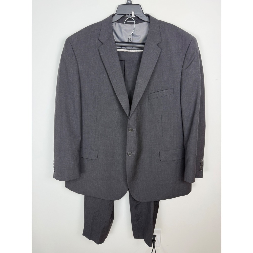 Pronto Uomo Mens Two Piece Suit Charcoal Gray Wool Blend 54 Regular 49 Waist